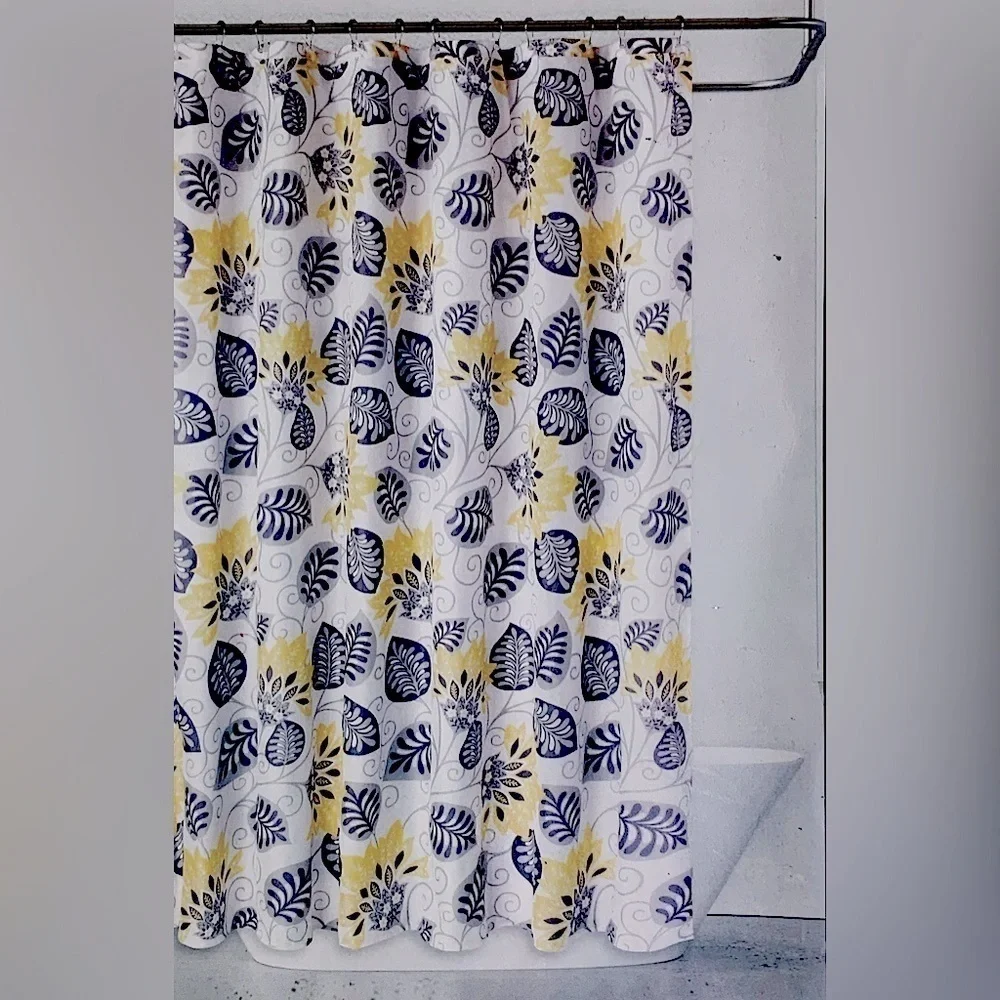 Shower Curtain Fabric Botanical Leaf Print Multicolor Blue Black Grey Yellow